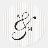 Stripe Monogram Script Ampersand Trouw Ronde Sticker (Voorkant)
