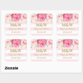 Stripe Pink Floral Monogram Weddenschap Label (Vel)