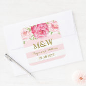 Stripe Pink Floral Monogram Weddenschap Label (Envelop)