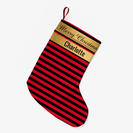 STRIPE Red Kerstmis stoppen GOLD DUBBELE SiDED Kleine Kerstsok (Voorkant (Hangend))