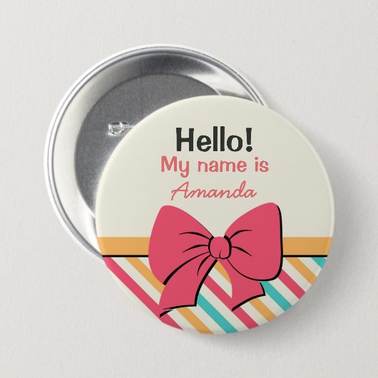 Stripe Ribbon en Bows Hallo Mijn naam is Button (Voorkant /achterkant)