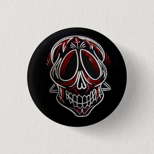Stripe Sugar Skull Ronde Button 3,2 Cm (Voorkant)