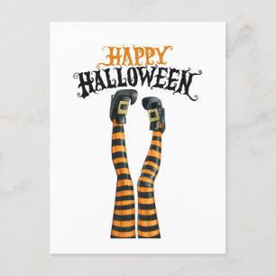 Stripe Witch Leg Tights Stocking Happy Halloween Feestdagenkaart