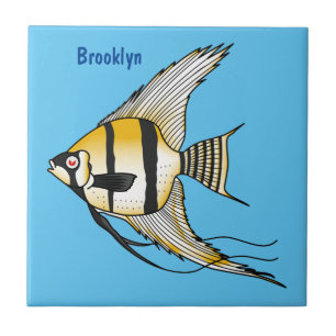 Striped angelfish cartoon illustratie tegeltje