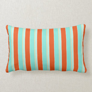 Striped Aqua Blue en Tangerine Oranje Kussen