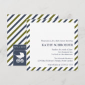 Striped Baby shower Invitation Sjabloon Kaart (Voorkant / Achterkant)
