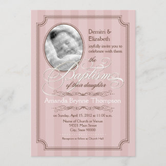 Striped Baptism Invitation (Bleek roze) Kaart