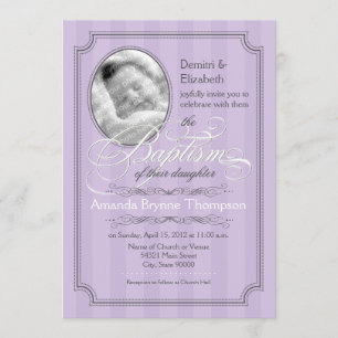 Striped Baptism Invitation (Lavender) Kaart
