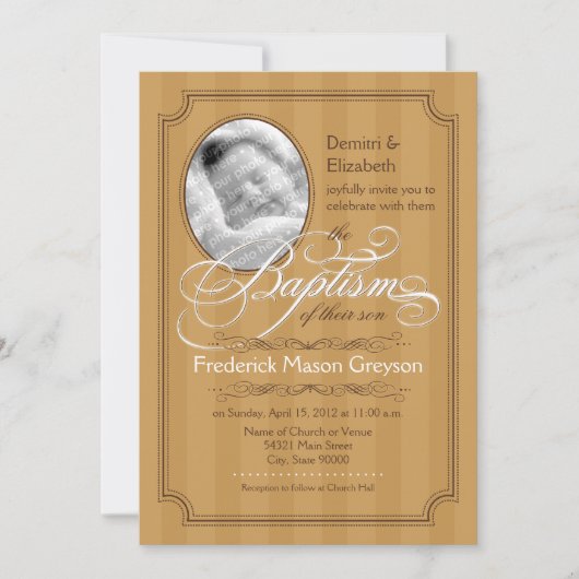 Striped Baptism Invitation (pompoen) Kaart (Voorkant)