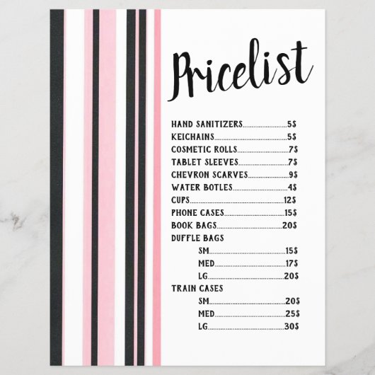 Striped Black and Roze Price List Flyer (Voorkant)