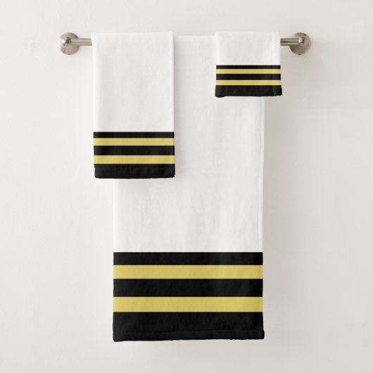 Striped Black & Golden on White Bath Towel Set Bad Handdoek (Insitu)