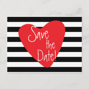 Striped Black White Heart Briefkaart