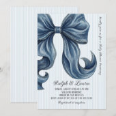 Striped Blue Bow Baby Shower Kaart (Voorkant / Achterkant)