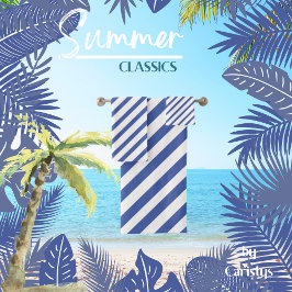 Striped Blue en White Bad Handdoek