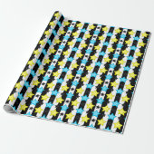 Striped Blue Yellow Stars Pattern Design  Cadeaupapier (Uitgerold)