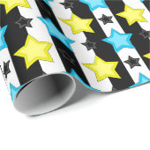 Striped Blue Yellow Stars Pattern Design  Cadeaupapier (Rol Hoek)
