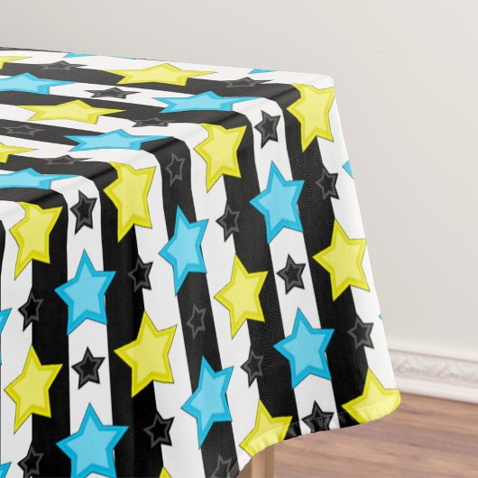 Striped Blue Yellow Stars Pattern Design  Tafelkleed