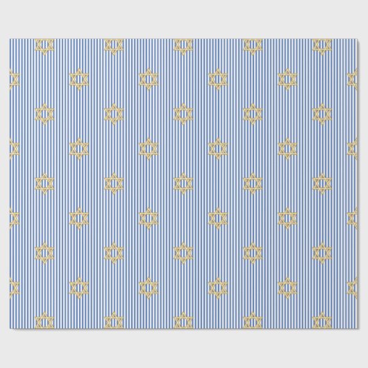 Striped Bright Blue Jewish Gold Star of David Cadeaupapier (Vlak)