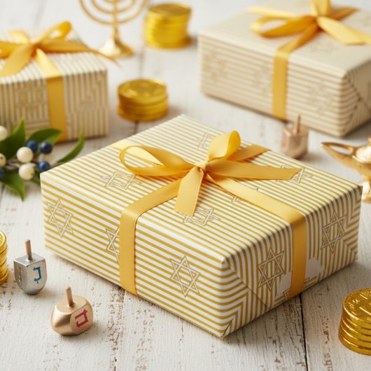 Striped Candle Flame Yellow Jewish Star of David Cadeaupapier