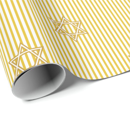 Striped Candle Flame Yellow Jewish Star of David Cadeaupapier (Rol Hoek)
