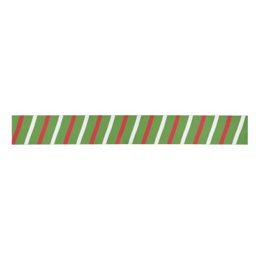 Striped Candy Cane Green Red White Grosgrain Lint (Voorkant)