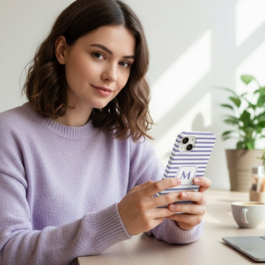 Striped Cell Phone Case with Decorative Monogram