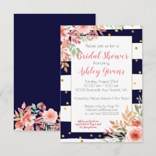 Striped Confetti Floral Bridal Shower Invitation Kaart
