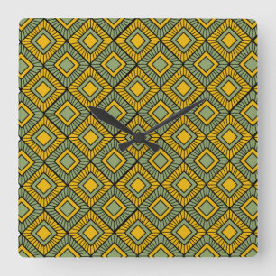 Striped Diamonds - Groen Vierkante Klok