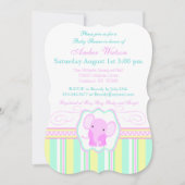 Striped Elephant Baby Girl Shower Invitation Kaart (Voorkant)