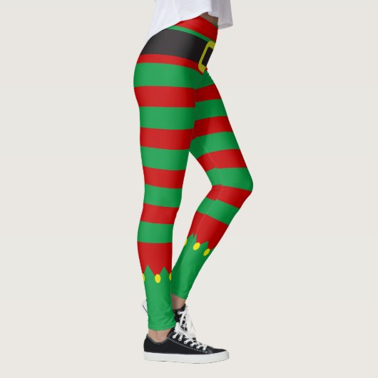 Striped Elf Green Red Novelty Kerstmis Leggings (Rechts)