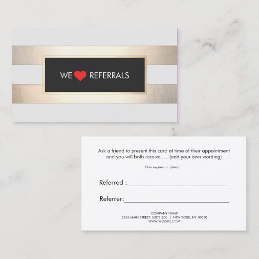 Striped FAUX Gold en Black Red Heart Referral (Voorkant / Achterkant)