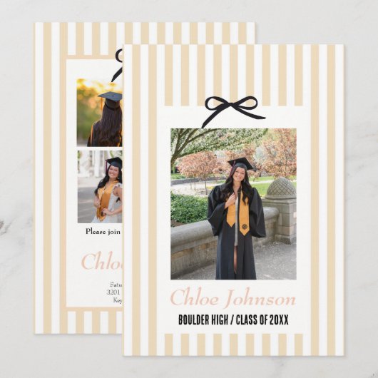  Striped Graduation Party Invitation With a Bow (Devant / Derrière)