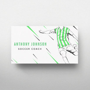 Striped Green Uniform Soccer Player Coach Modern Visitekaartje