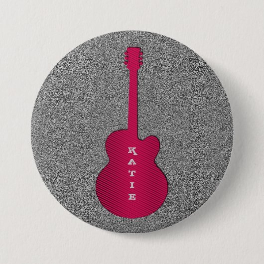 Striped Guitar Button, Hot Pink Ronde Button 7,6 Cm (Voorkant)