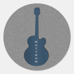 Striped Guitar Round Stickers, donkerblauw Ronde Sticker