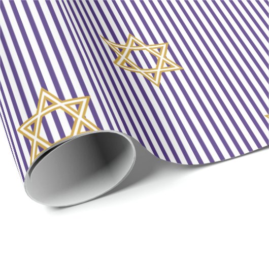 Striped Indigo Jewish Gold Star of David Cadeaupapier (Rol Hoek)