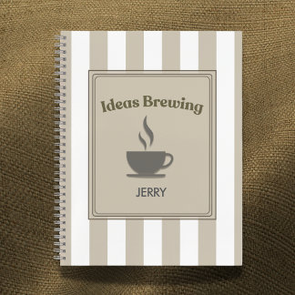 Striped Khaki & White "Ideas Brewing" Notitieboek