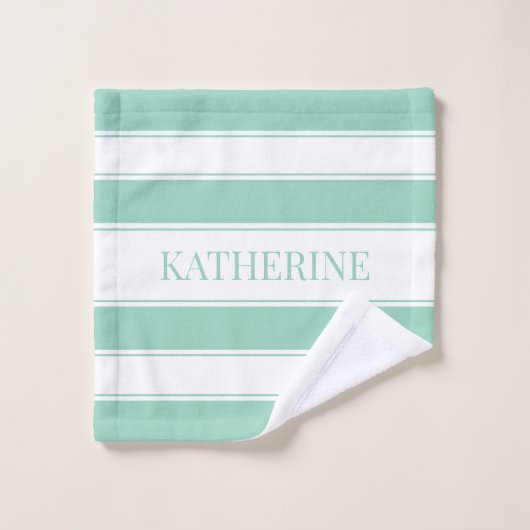 Striped Light Teal and White (Gant de toilette)