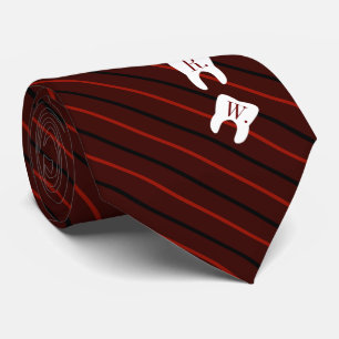 Striped Maroon Dentistry Initialized Teeth Stropdas