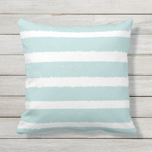 Striped Mint Turquoise Blue White Stripe Nautical Buitenkussen