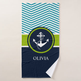 Striped, Monogram, Elegant, Nautical, Modern Bad Handdoek