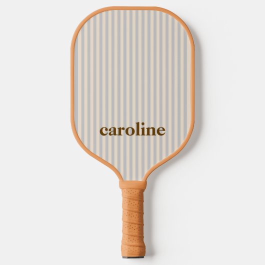 Striped Name Aesthetic Minimalist Preppy Neutral Pickleball Paddle (Voorkant)
