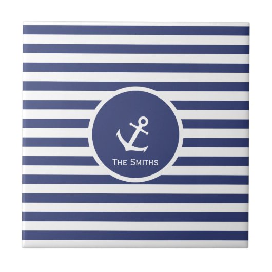  Striped Nautical Anchor Tile Tegeltje (Voorkant)