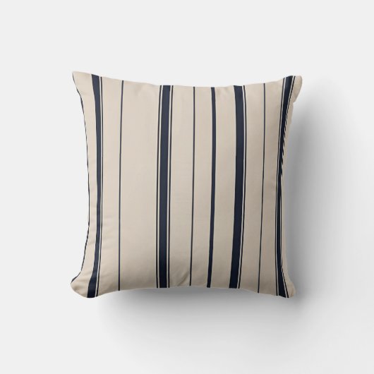 Striped Navy Blue and Cream Throw Cushion Kussen (Voorkant)