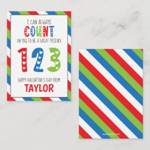 Striped Number Count Valentijnse klaslokaalkaarten Notitiekaartje