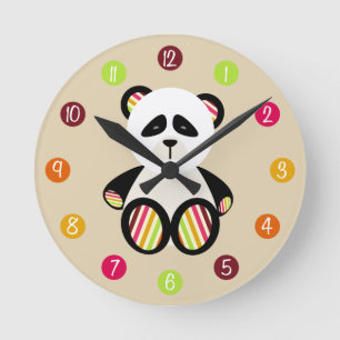 Striped Panda Clock Ronde Klok