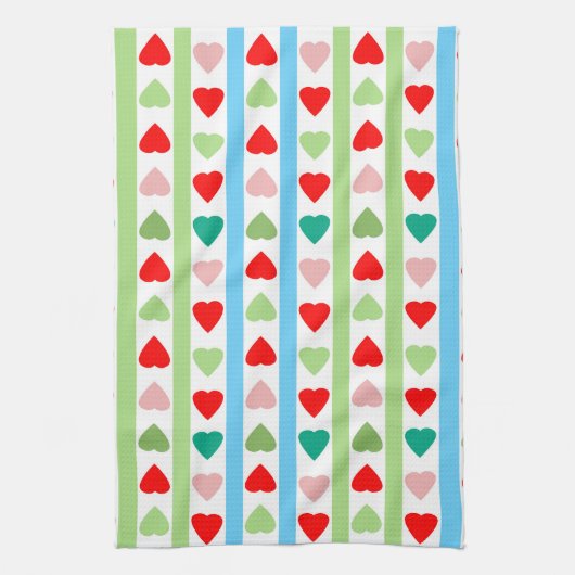 Striped pattern with hearts for Valentine's day Theedoek (Verticaal)