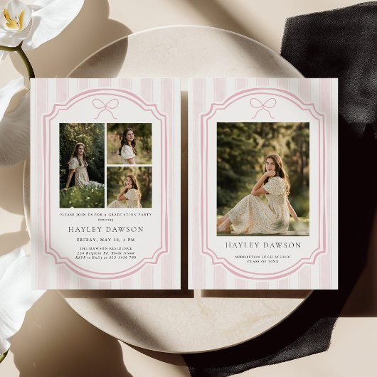 Striped Photo Graduation Party Invite Announcement Kaart