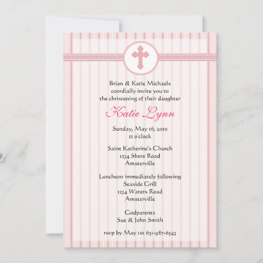 Striped Pink Cross Invitation Kaart (Voorkant)