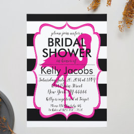 Striped Pink Flamingo Baby shower Invitation Kaart
